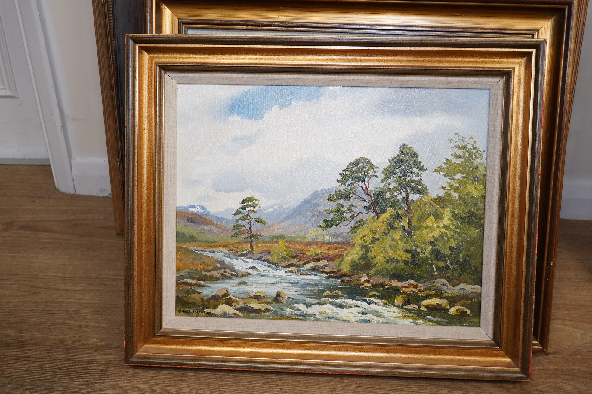 Robert Egginton (b.1943), oil on canvas, Mountainous riverscape, signed, 34 x 44cm. Condition - good